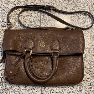 Tory Burch Robinson Foldover Pebbled Purse Brown